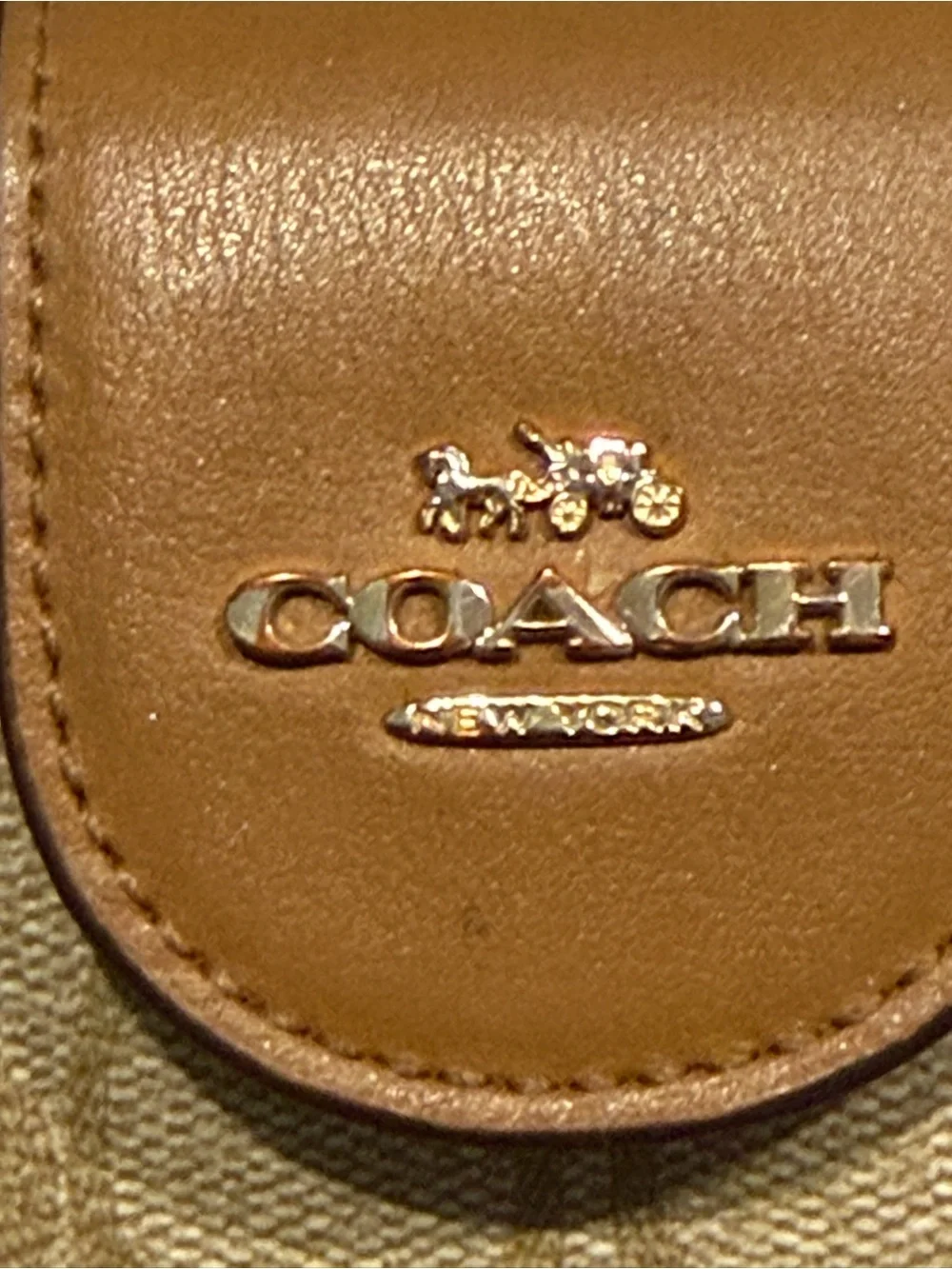Coach Beige Signature Canvas Wallet with Brown Leather Snap